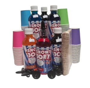 Party Time Package (6 x 350ml Syrups, 100 5oz Fun Fluro Cups, 100 Bamboo Teaspoons, 6 Pourers)