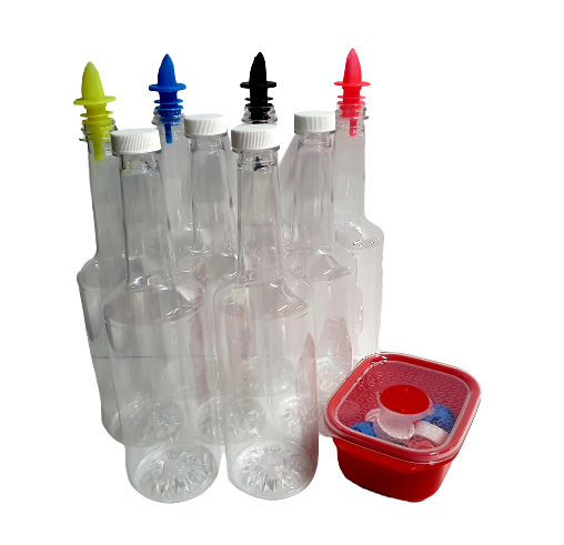 8 Pourer Bottles, 8 Pourers + Container To Store Washed Pourers
